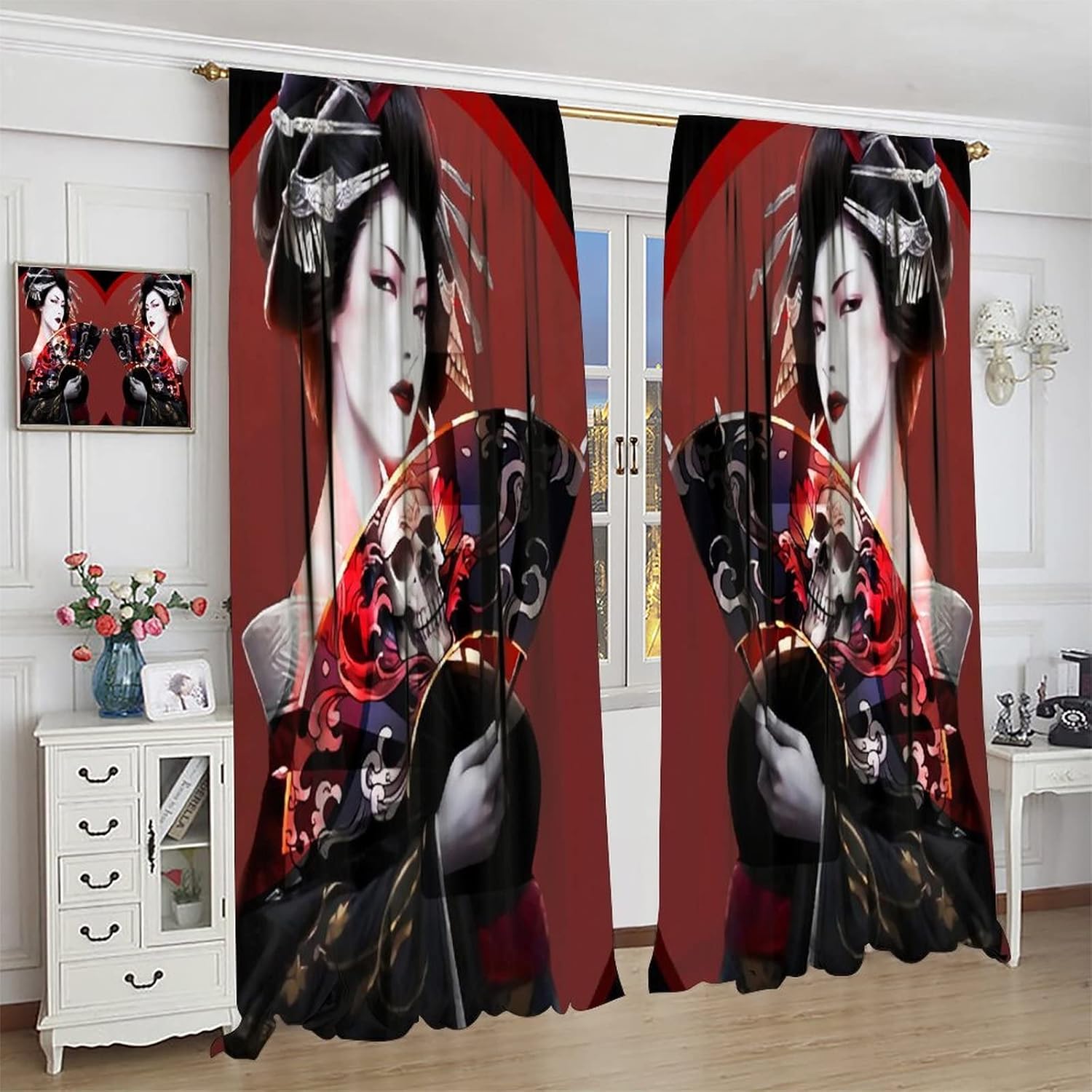 Cortina de geisha japonesa con reducción de ruido para el hogar, cocina, oficina, cafetería, 2 paneles de 42 x 45 pulgadas