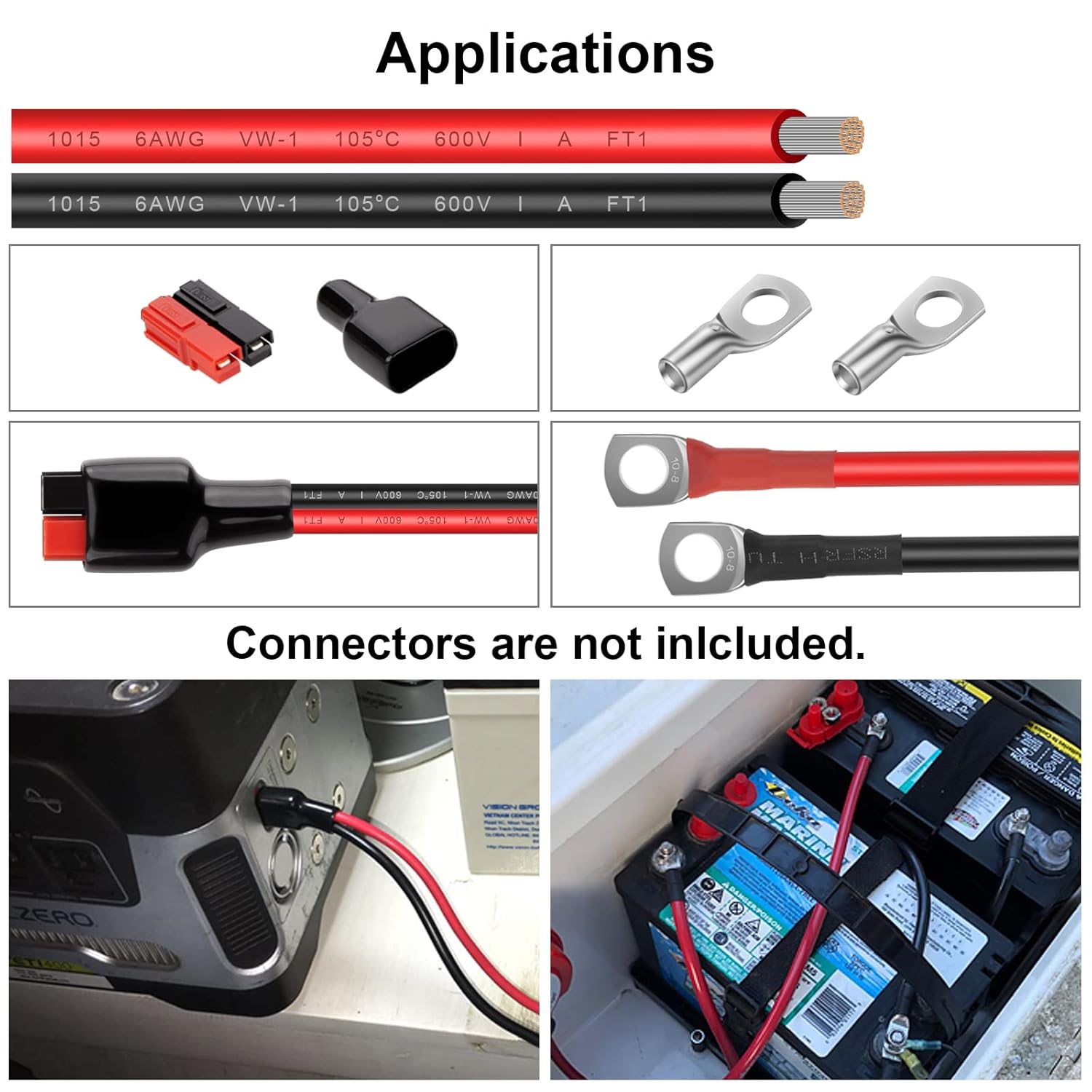 Cable eléctrico de 6 AWG, cable de cobre estañado rojo de 50 pies y 50 pies para audio de automóvil, remolque, marino, cable fotovoltaico para luz