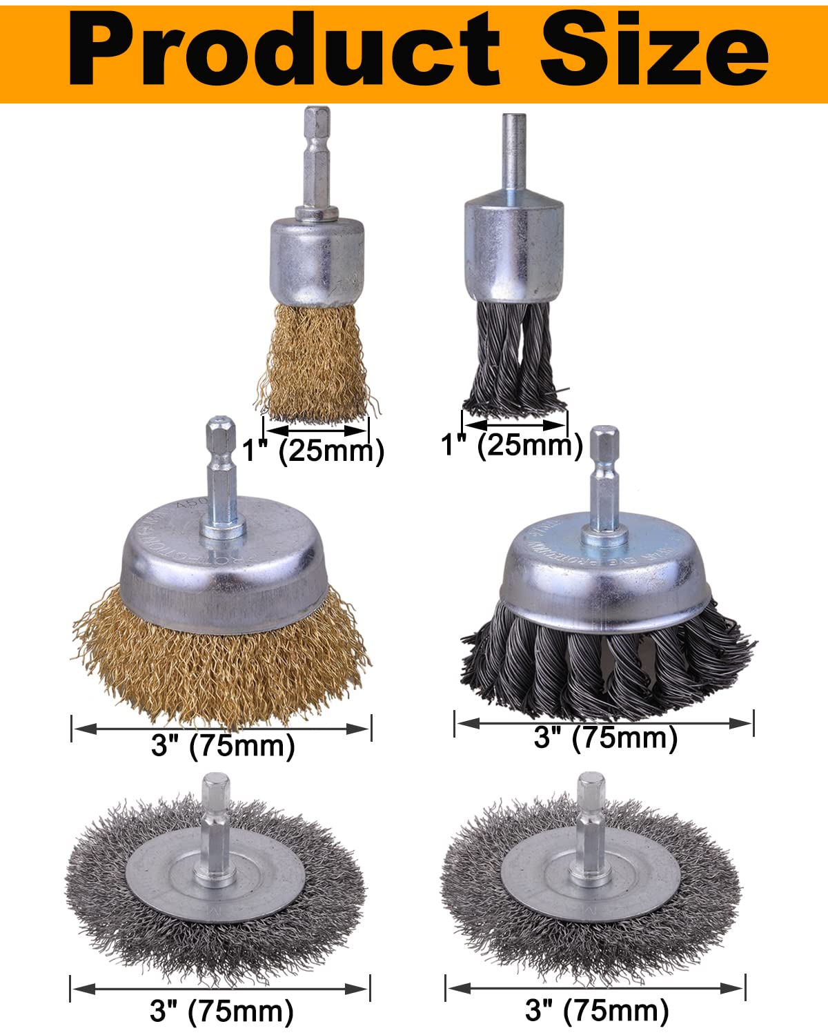 Juego de cepillos de alambre anudado de 3 pulgadas, 6 cepillos de alambre para taladro con vástago hexagonal de 14 pulgadas, accesorio de cepillo de
