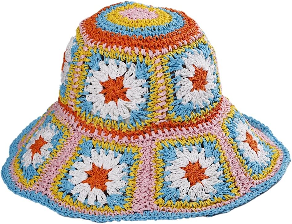 Sombrero de paja para mujer, sombrero de pescador tejido floral, sombrero de pesca, sombrero de playa, gorra plegable tejida a mano