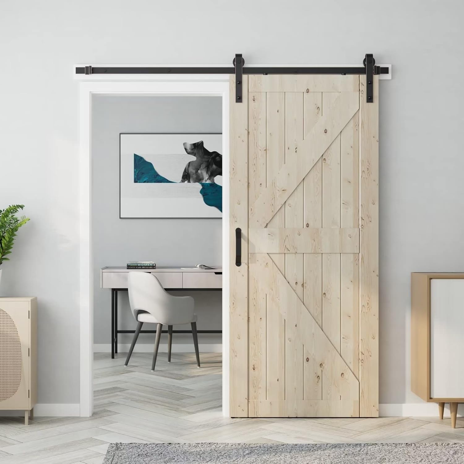 Kit de herrajes y rieles para puertas correderas de granero de bronce aceitado oscuro de 78 pulgadas para puertas interiores, forma de J estándar,