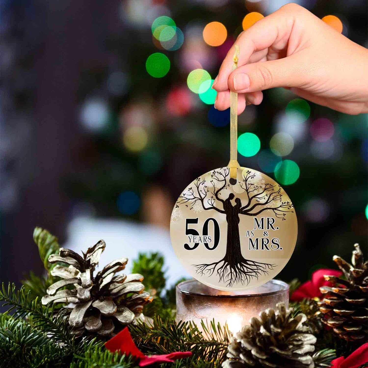 Adorno de boda de 50 aniversario 2023 colgante de Navidad para pareja, 50 años como regalos de señor y señora, regalo de boda de Navidad para
