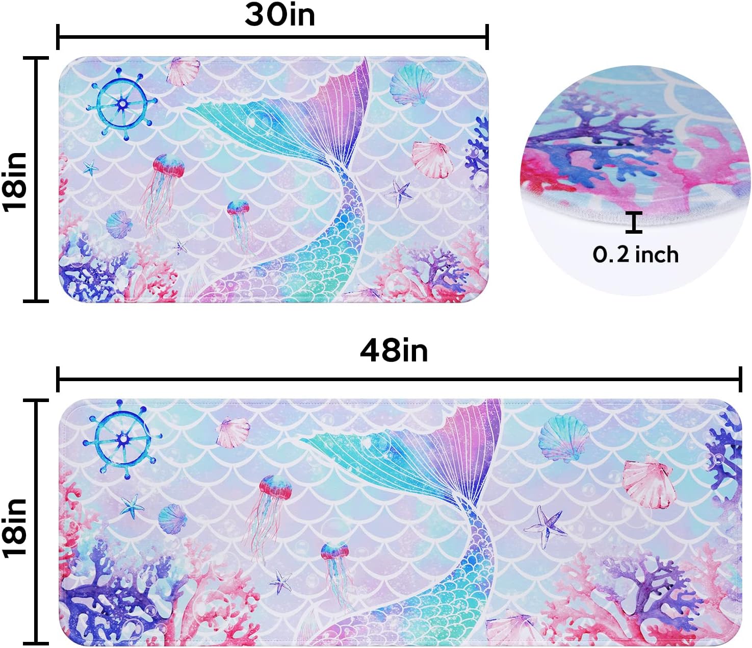 FRAMICS Juego de 2 tapetes de baño de sirena, tapetes de baño rosa y azul para niñas, alfombras de baño suaves y absorbentes, antideslizantes, para