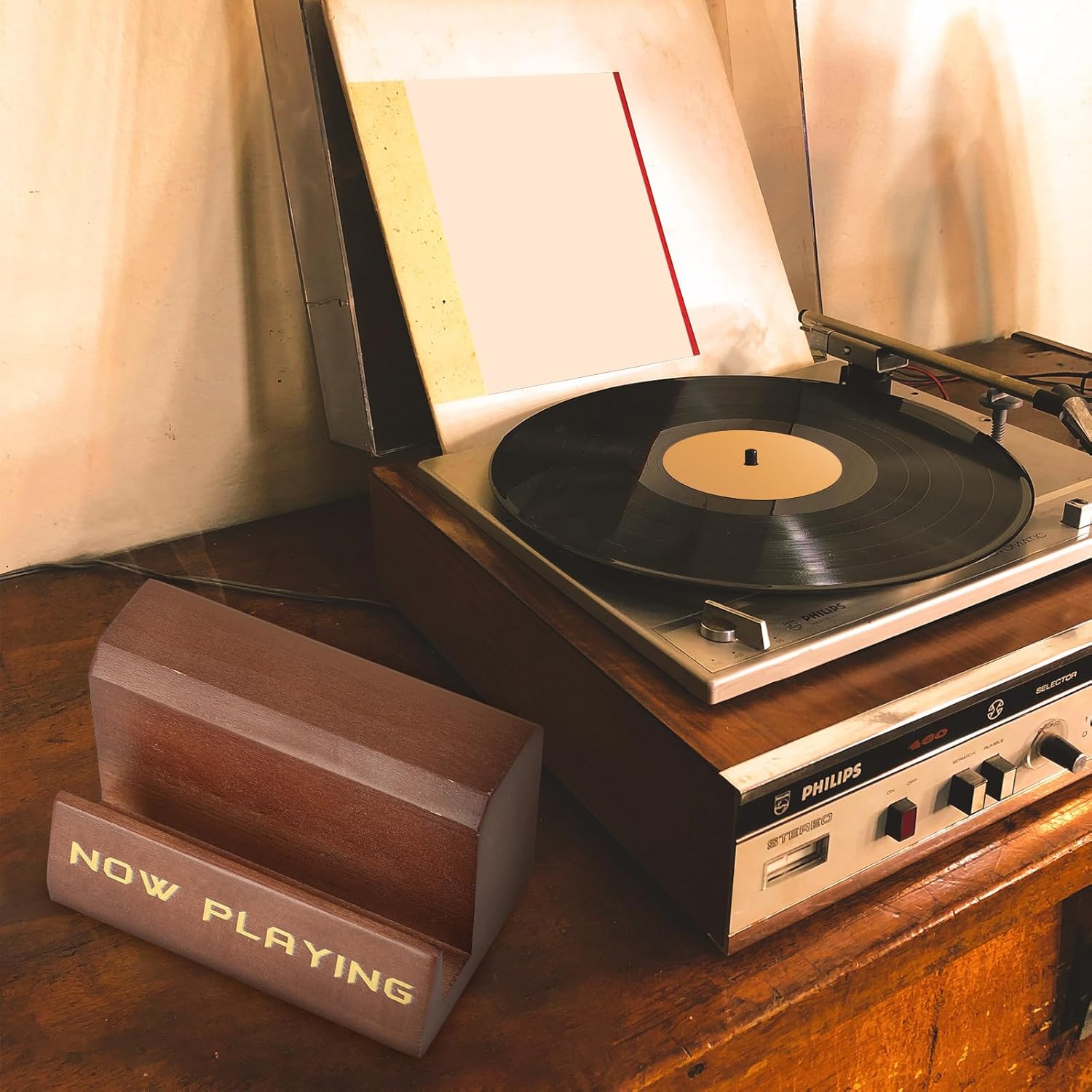 Yalikop Now Playing – Soporte para discos de vinilo, 2 piezas, soporte para discos de vinilo de madera, soporte de almacenamiento de discos