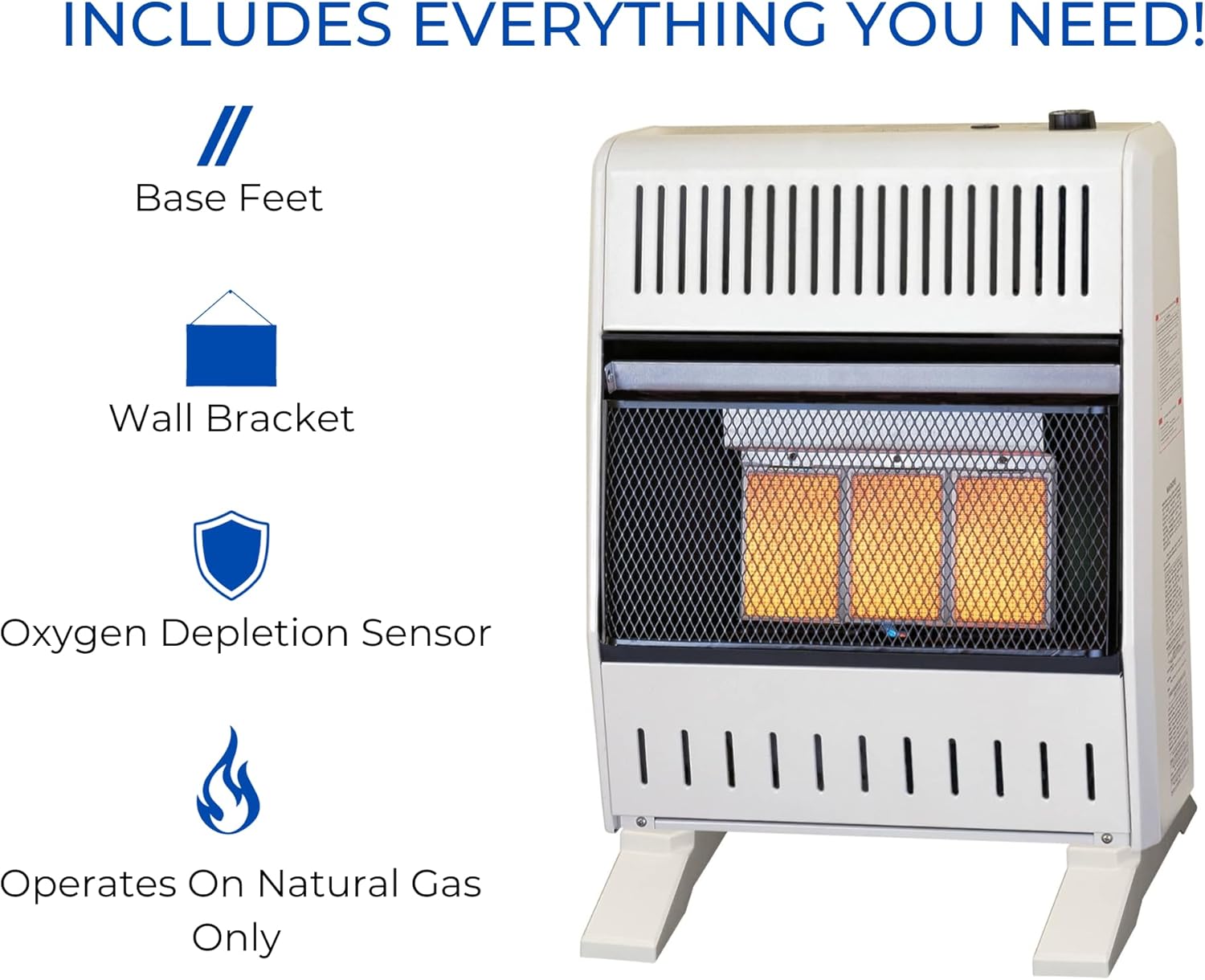 ProCom ML250TPA-B Calentador infrarrojo de gas propano sin ventilación con control de termostato para uso doméstico y oficina, 25000 BTU, calienta