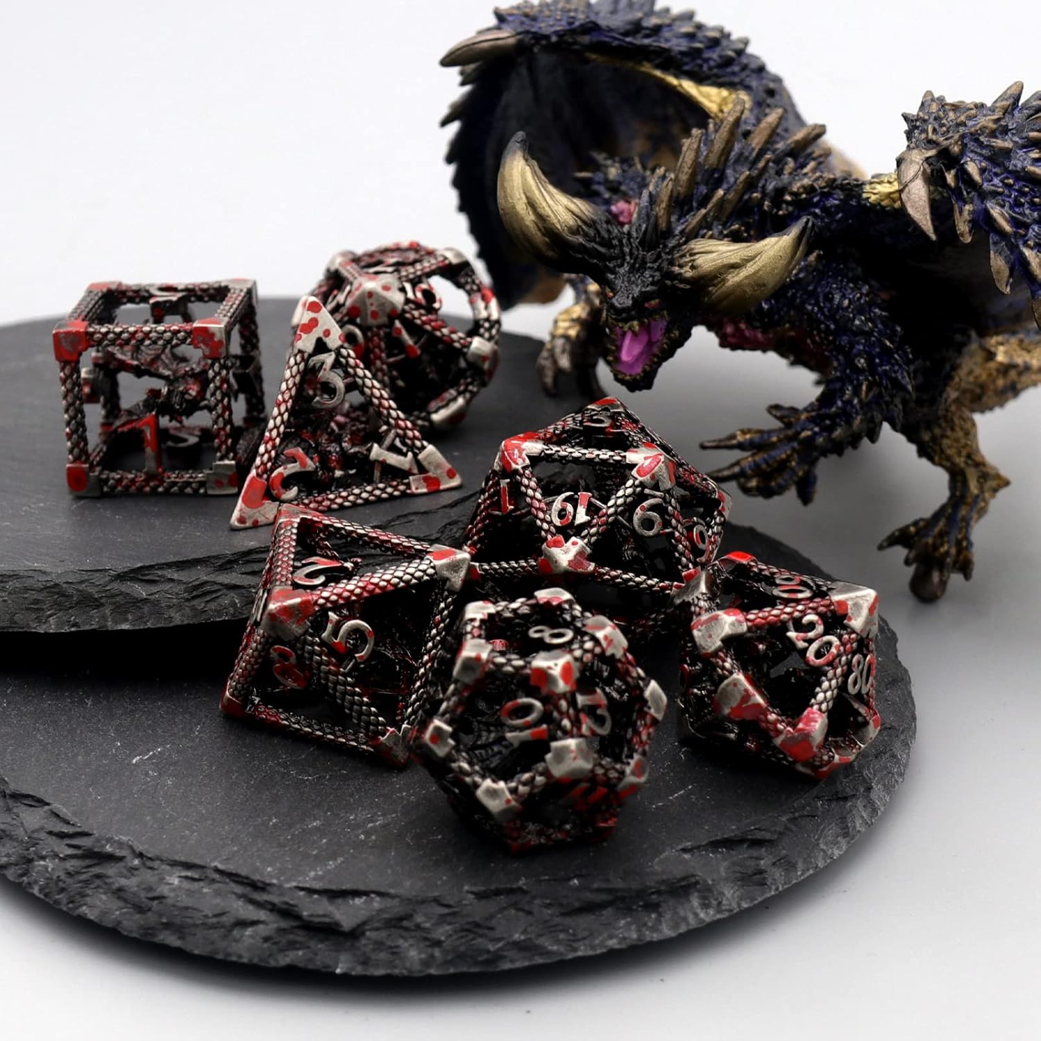 D&D Dice, Dungeons and Dragons, HNCCESG – Juego de dados de metal poliédricos huecos para juegos de rol D y D, dados de iniciación para RPG MTG,
