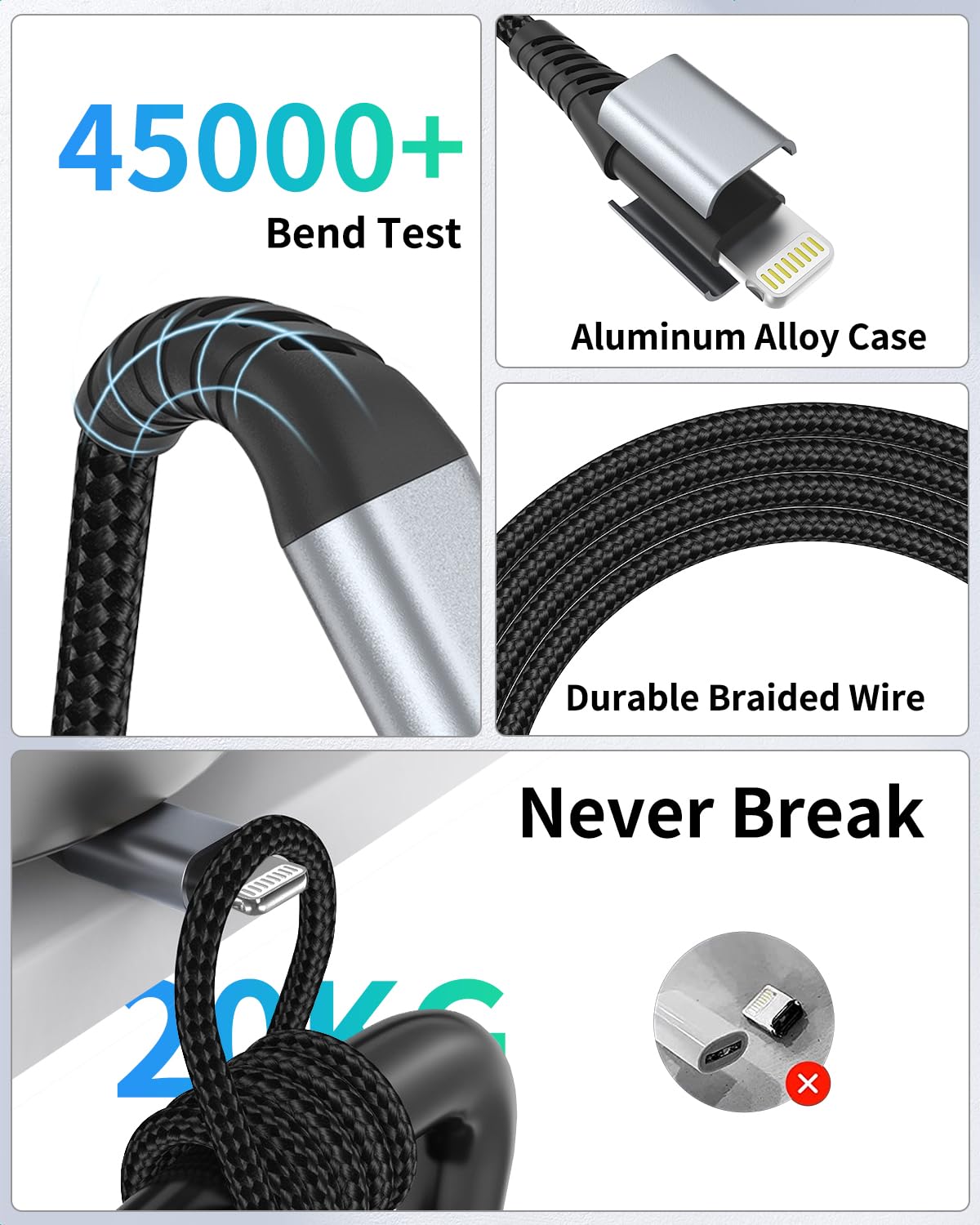 Cable corto USB C a Lightning de 2 pies, paquete de 3 cables de carga USB C trenzado de 2 pies tipo C a Lightning cable PD de carga rápida para