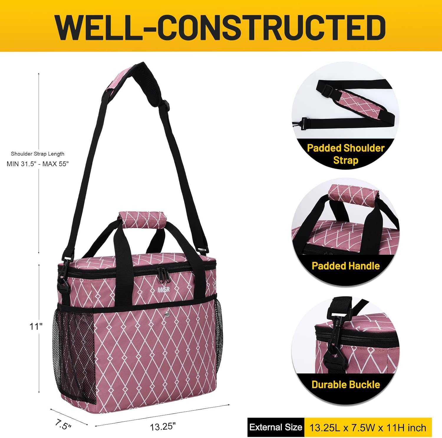 MIER Bolsa de picnic aislada grande y suave de 18L para comestibles, camping, coche, rosa