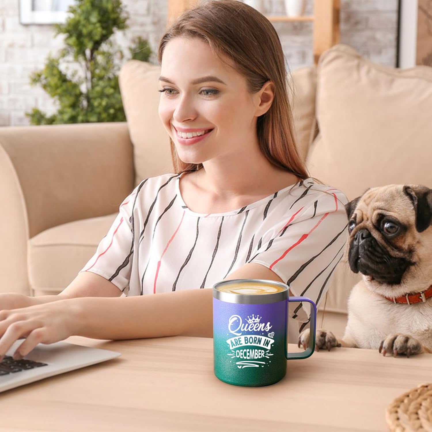 Lifecapido Regalos de cumpleaños para mujeres, taza de café aislada con asa de 12 onzas, regalos de cumpleaños de diciembre, Sagitario Capricornio,