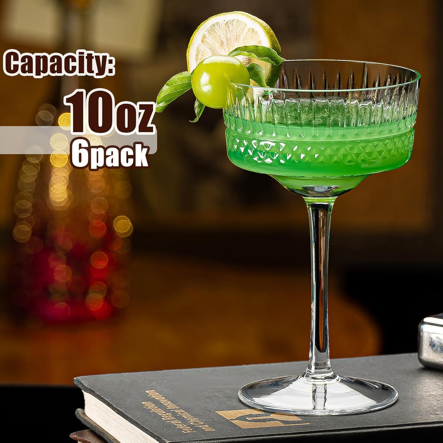 Juego de 6 vasos vintage Art Deco Coupé, vasos de Martini de 10 onzas, copas de cóctel Coupé, elegante copa de Manhattan soplada a mano para bar,