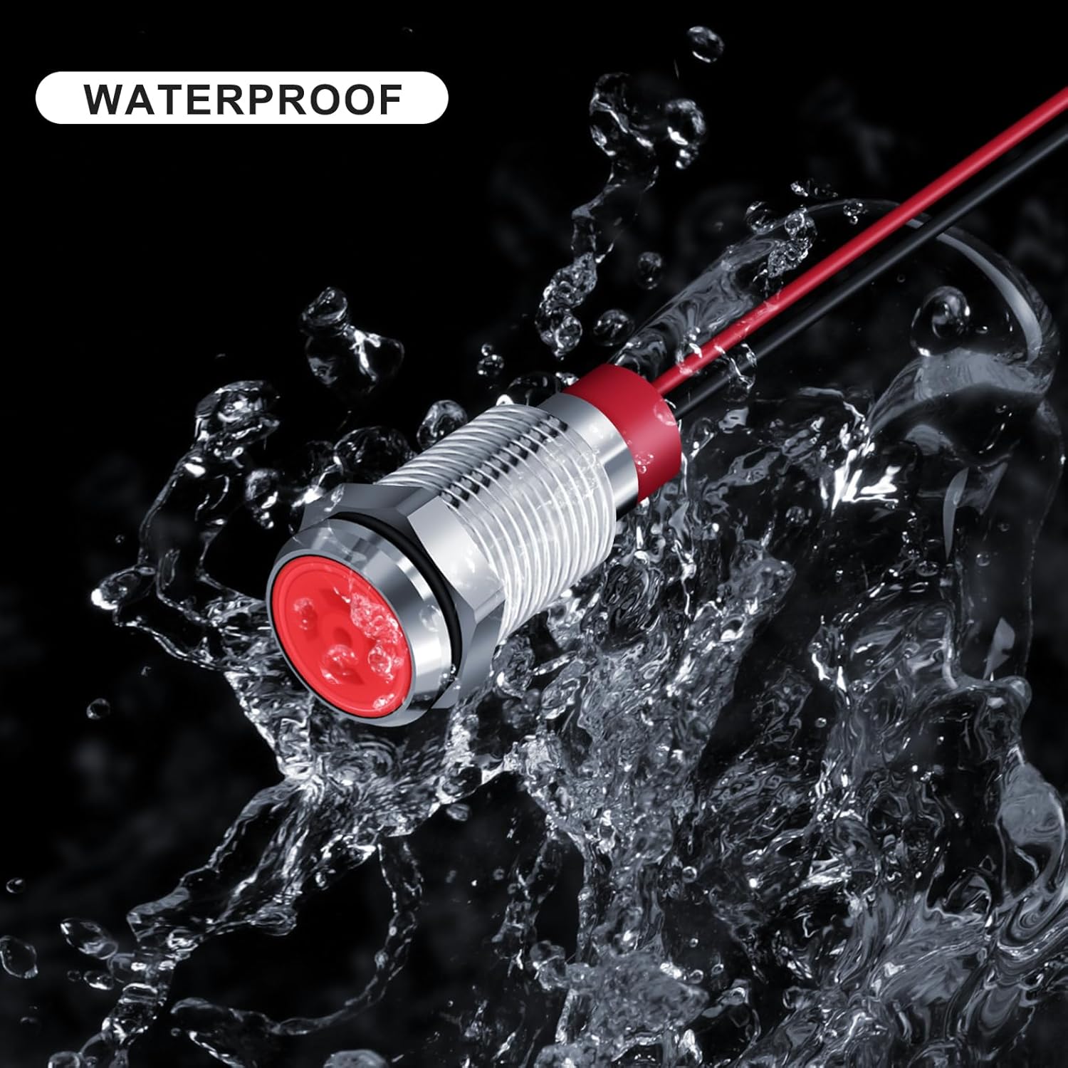 10 luces indicadoras LED de metal impermeable de 0.394 pulgadas, ACDC 12-24V 25 pulgadas, orificio de montaje, luz de señal piloto precableada para