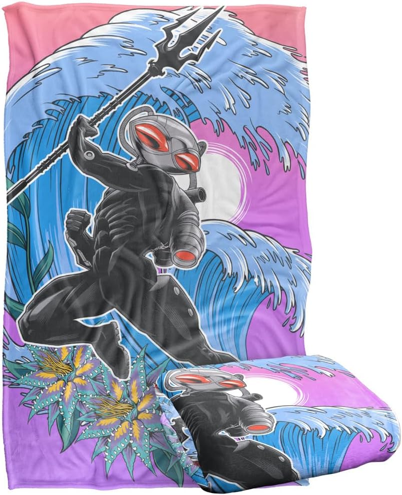 Aquaman and The Lost Kingdom – Manta de 36 x 58 pulgadas, manta negra con ondas, tacto sedoso, súper suave