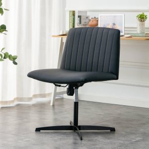 Silla de escritorio de oficina sin reposabrazos, silla giratoria ajustable de poliuretano cruzado con 105 a 120 reclinable elástico y acolchado de Silla de escritorio de oficina sin reposabrazos, silla giratoria ajustable de poliuretano cruzado con 105 a 120 reclinable elástico y acolchado de