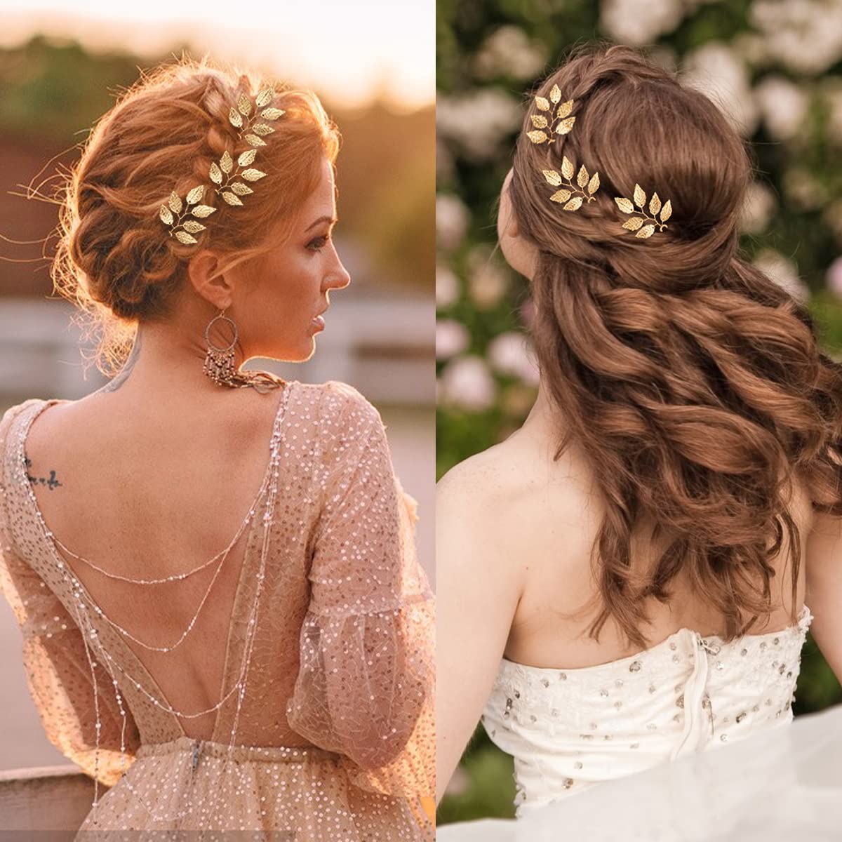 6 horquillas para el pelo de boda para novia, hoja dorada, perlas de cristal, pinzas para el cabello, accesorios vintage para el cabello, joyería