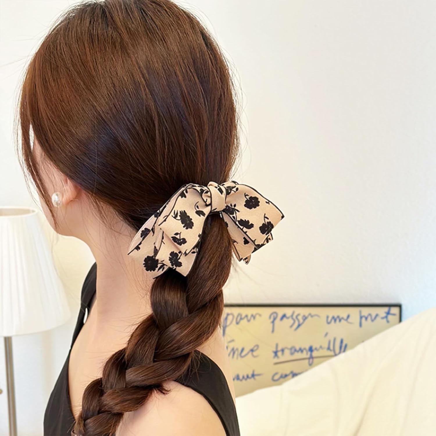 auwiyd 2 pinzas para el cabello con estampado de flores, lazo para la cola de cinta, horquilla floral para mujeres y niñas, accesorios para el