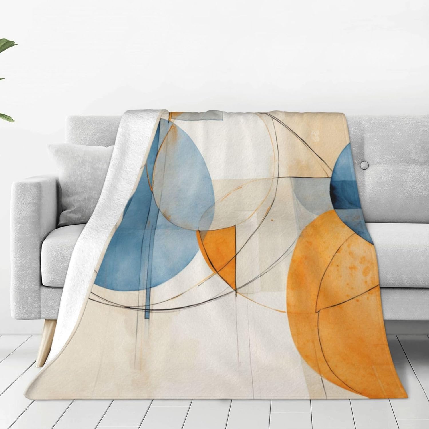 B837 – Manta con patrón abstracto naranja y azul, para todas las estaciones, manta de franela impresa para sofá, cama, silla, habitación, decoración