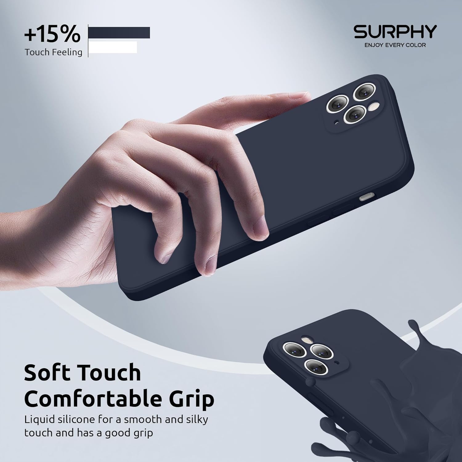 SURPHY Funda de silicona cuadrada compatible con iPhone 11 Pro de 5.8 pulgadas, bordes cuadrados de silicona líquida (protección individual para