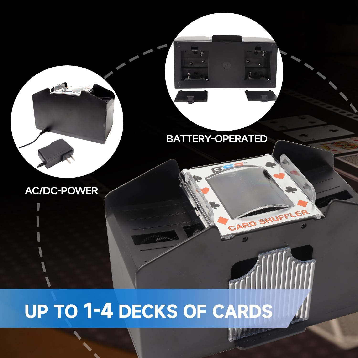 GSE – Barajador automático de cartas de 4 barajas, CACC y funciona con pilas, máquinas barajadoras eléctricas para jugar a las cartas, blackjack,