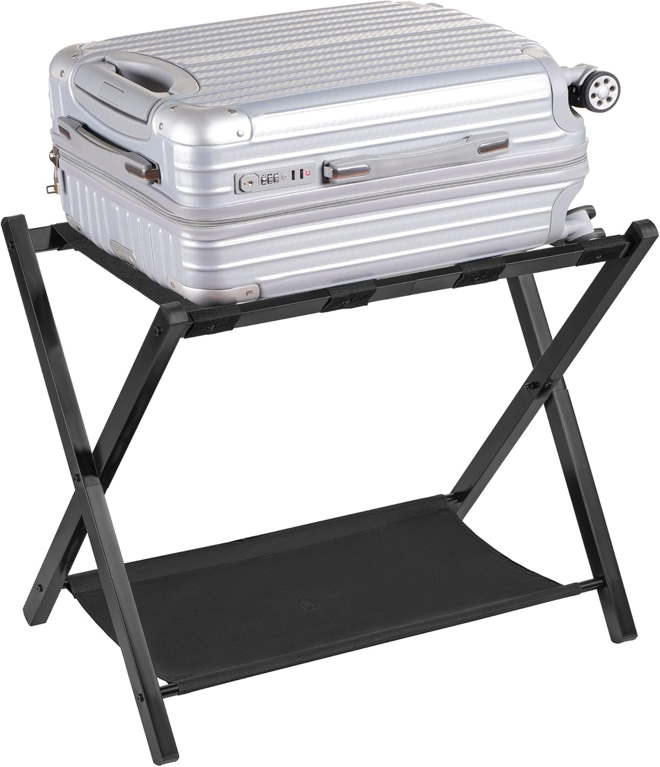 Heybly Portaequipajes, paquete de 2, soporte plegable de acero para maleta con estante de almacenamiento para habitación de invitados, dormitorio,