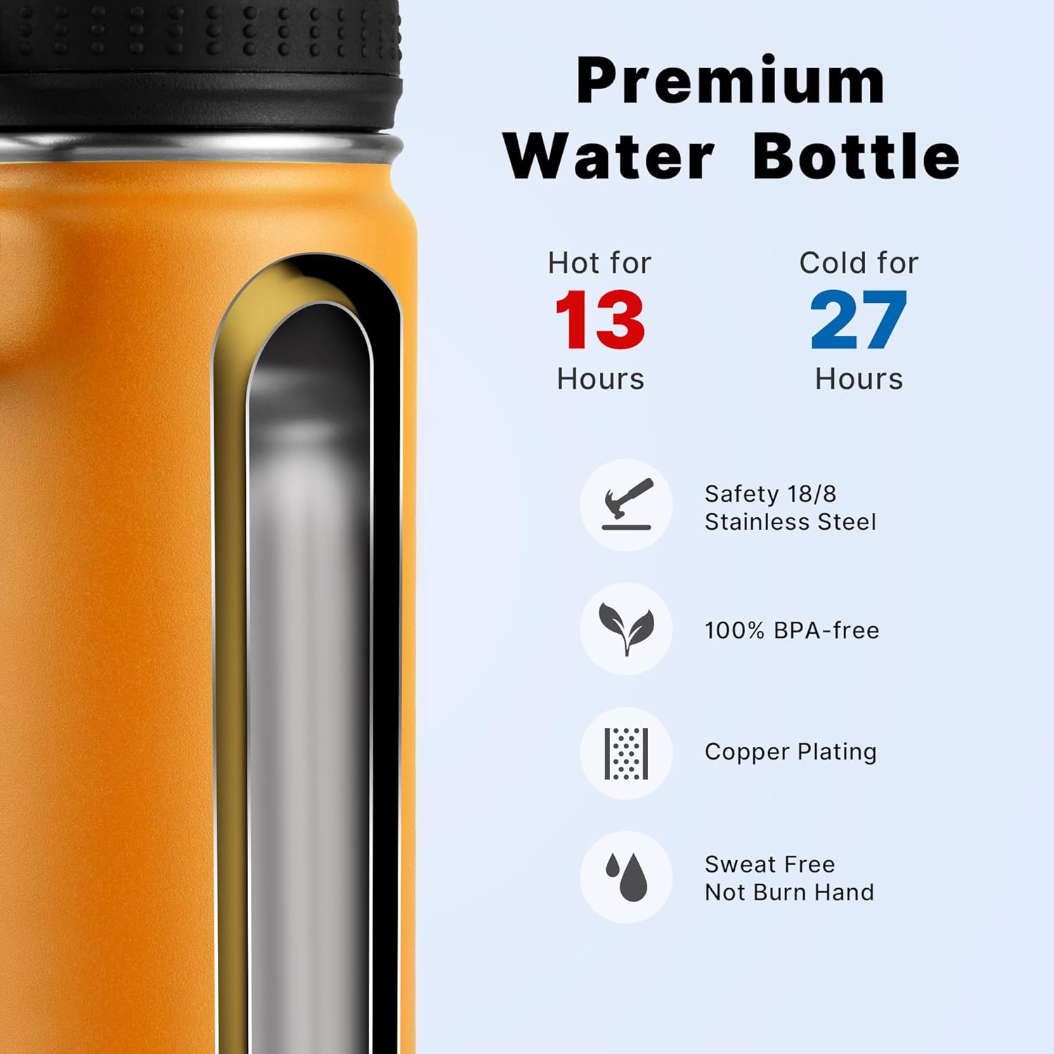 koodee Botella de agua con pajita, 16 onzas, acero inoxidable, doble pared aislada al vacío, botella de agua deportiva de metal para la escuela