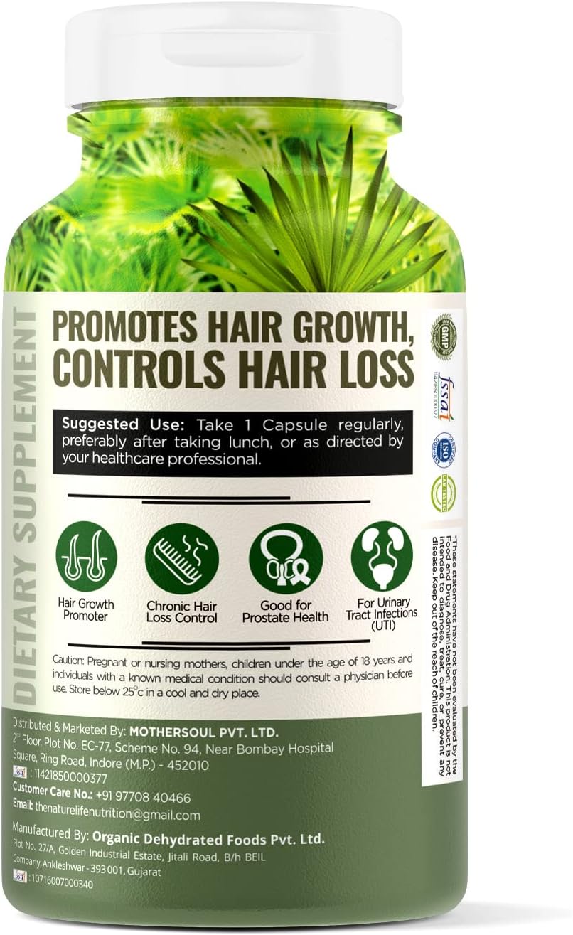 Nature Life Nutrition Saw Palmetto Extracto para el crecimiento del cabello, 800 mg, 60 cápsulas vegetales, apoyo para próstata y tracto urinario