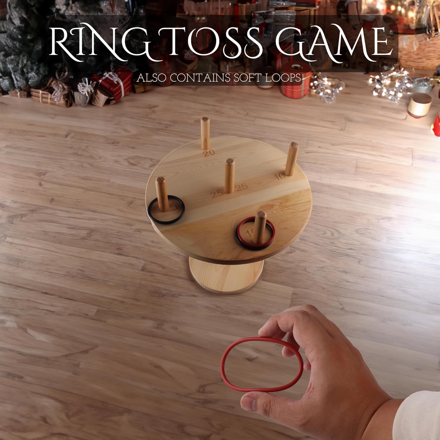 (1 unidad) Juego de lanzamiento de anillos 3 en 1, juego de gancho y anillo de madera natural para adultos, juego de anillo grande en interiores,