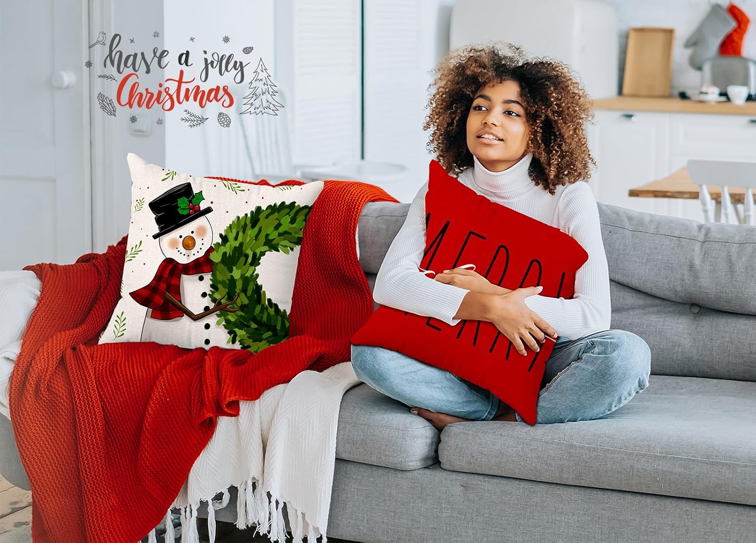 Brightown Juego de 4 fundas de almohada rojas de Navidad de 18 x 18 pulgadas, decoración de Navidad, decoración de vacaciones de invierno, funda de