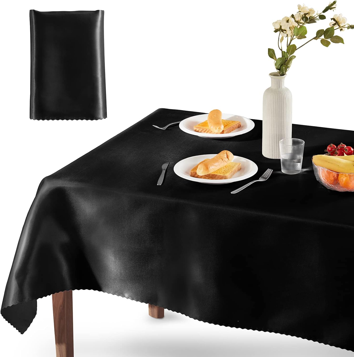 Homiest 1 paquete de mantel de satén de 54 x 108 pulgadas, mantel negro brillante, mantel rectangular sedoso, manteles de satén para boda,