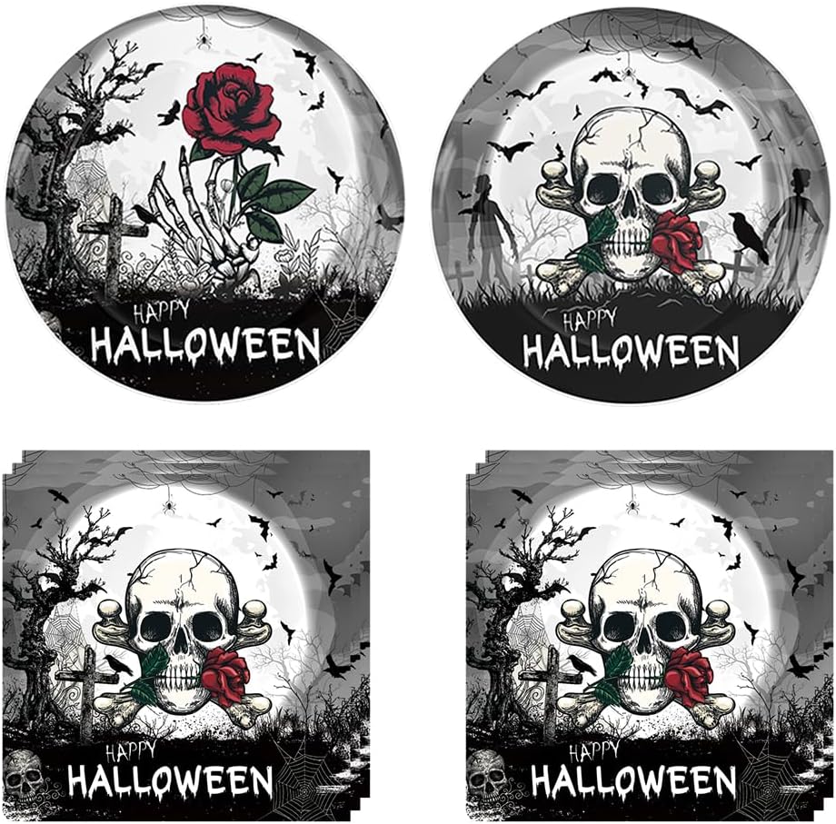 Egami 40 suministros para fiesta de Halloween, incluye 20 platos de postre, 20 servilletas, utilizados para decoración de fiesta de cumpleaños de