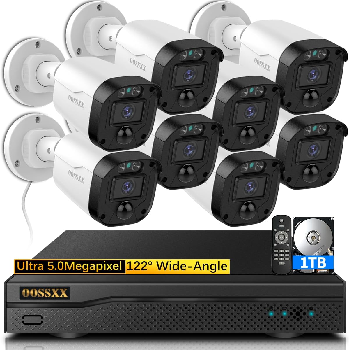 (Definición Full HD 5MP) Sistema de cámara de seguridad con cable Cámaras de videovigilancia para el hogar al aire libre Sistema de seguridad Cámara