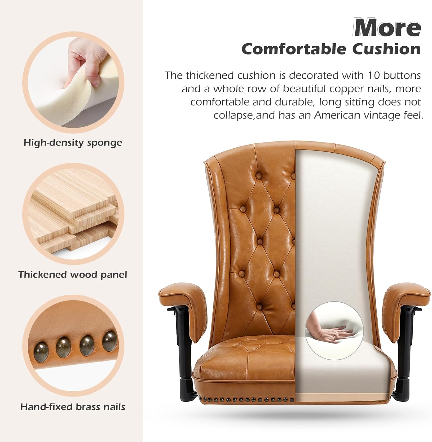 YAMASORO Silla de oficina ejecutiva ergonómica con altura ajustable, sillas de escritorio de oficina en casa, silla de trabajo giratoria de piel