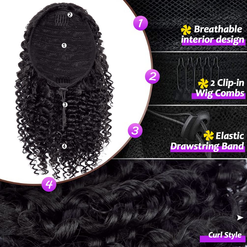 Extensión de cola de caballo corta y rizada para mujeres negras, 10 pulgadas, color marrón oscuro, con cordón y dos clips, cola de caballo sintética
