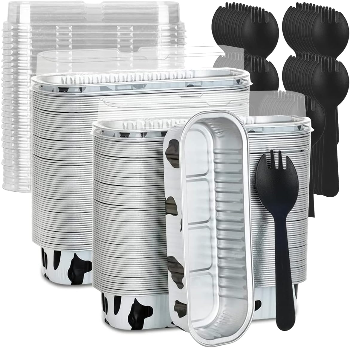 150 moldes para hornear mini pan con tapas y cucharas, moldes antiadherentes para hornear de 6.8 fl oz, moldes para pan de papel de aluminio