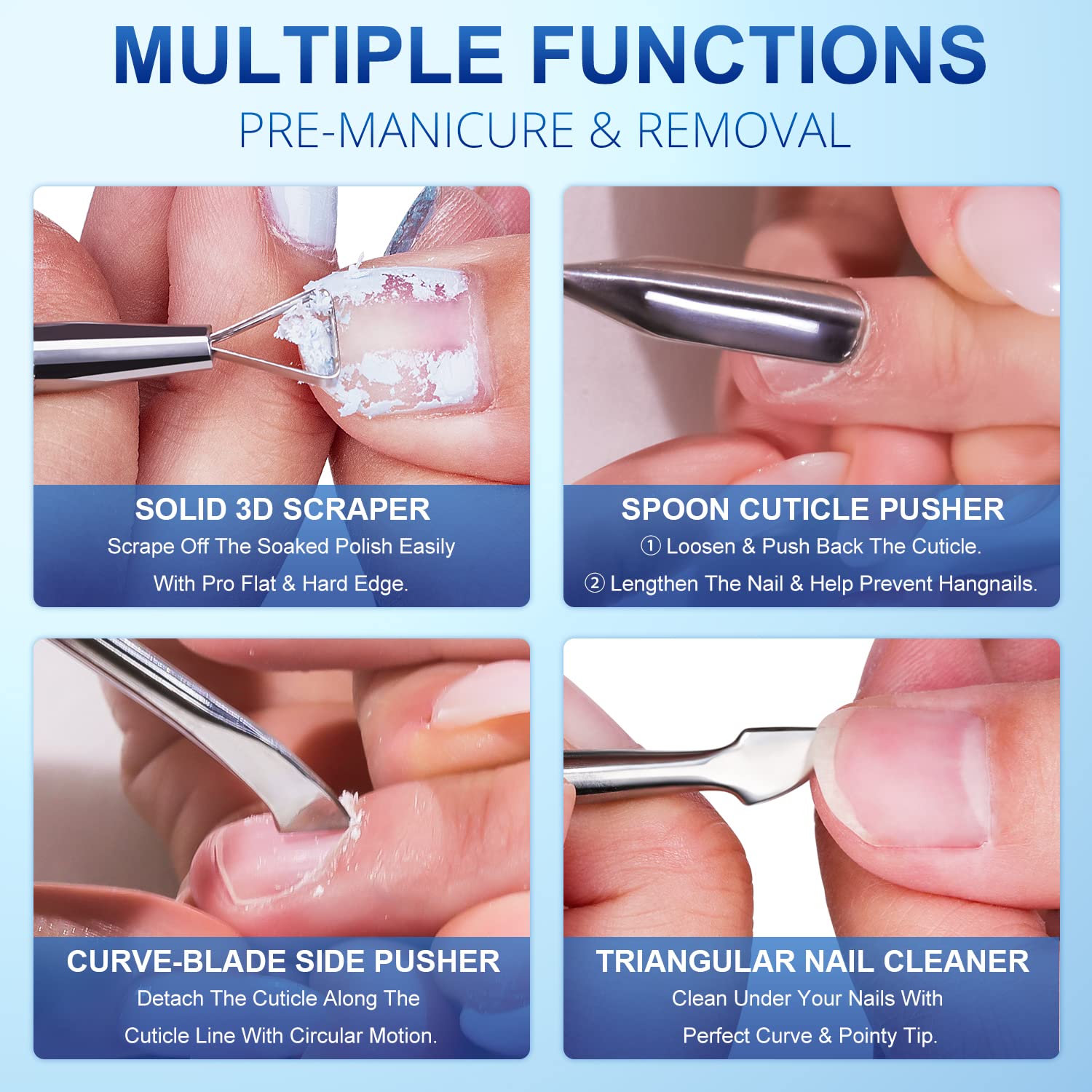2 piezas de metal rosa rosa cutícula removedor de cutículas de calidad de salón de belleza de gel de acero inoxidable pelador raspador duradero