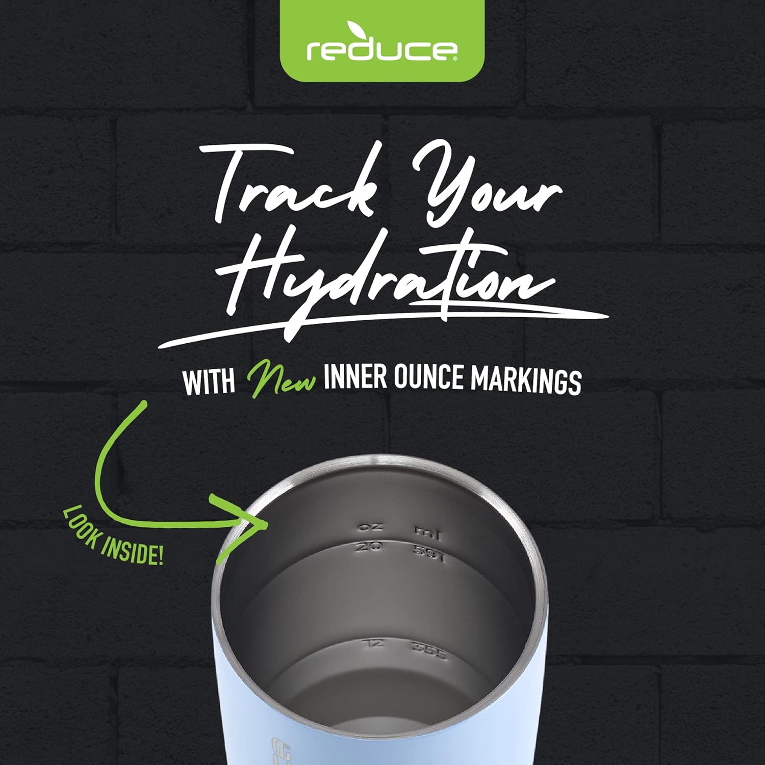 REDUCE Cold1 – Vaso de 24 onzas con tapa y pajita, vaso de acero inoxidable con aislamiento al vacío de doble pared que mantiene las bebidas frías