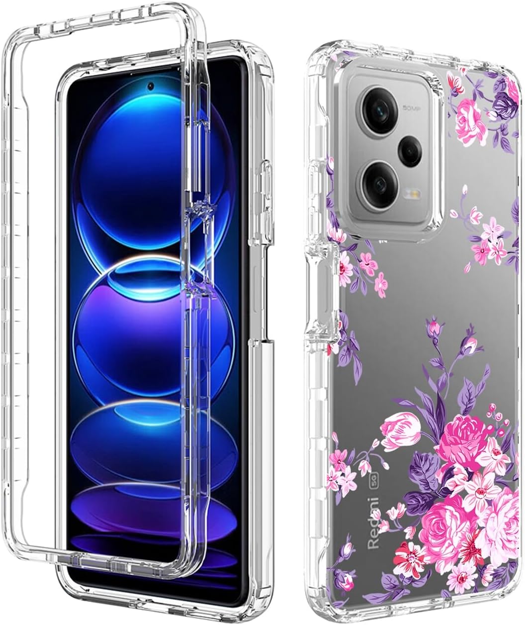 sidande Funda para Redmi Note 12 Pro, Poco X5 Pro 5G 22101320G con protector de pantalla de vidrio templado, cubierta protectora de TPU transparente