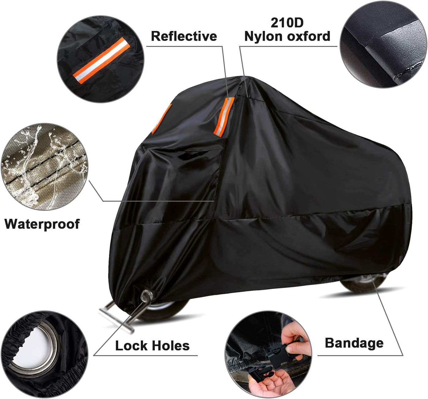 WinPower Funda impermeable para motocicleta para exteriores, cubierta de nieve de invierno compatible con Yamaha, Honda, Suzuki, Kawasaki y todos