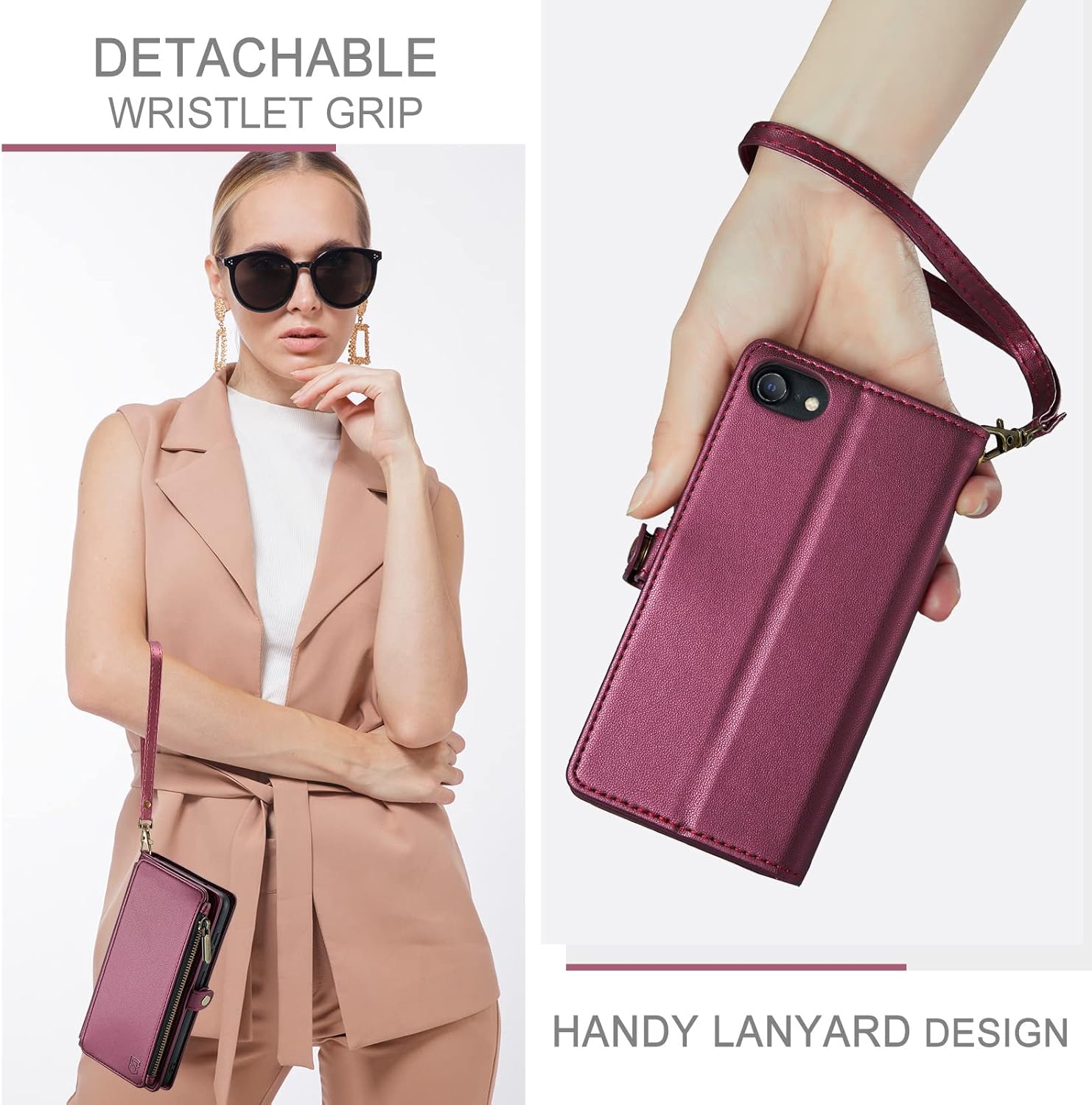 Funda compatible con iPhone SE, para iPhone 87SE 2nd 2020SE 3 funda tipo cartera con tarjetero, bloqueo RFID, funda magnética de piel sintética de