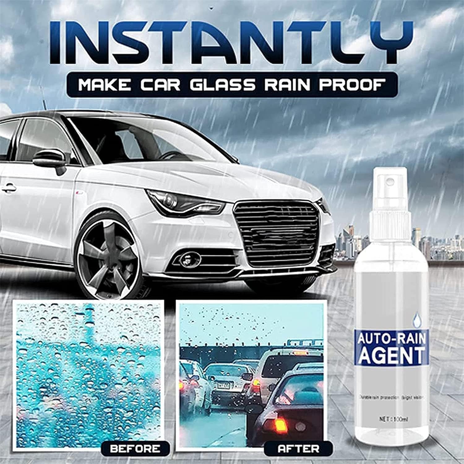 Agente de revestimiento impermeable de vidrio para automóvil, antiempañamiento, resistente a la lluvia, limpia y restaura el brillo del vehículo,