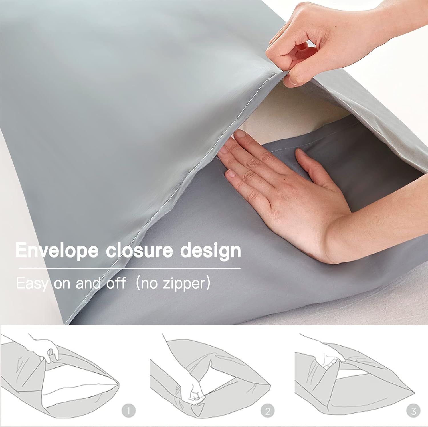 Fundas de almohada estándar  Fundas de almohada grises para cabello y piel, paquete de 2 fundas de almohada de 20 x 26 pulgadas, suaves, frías y