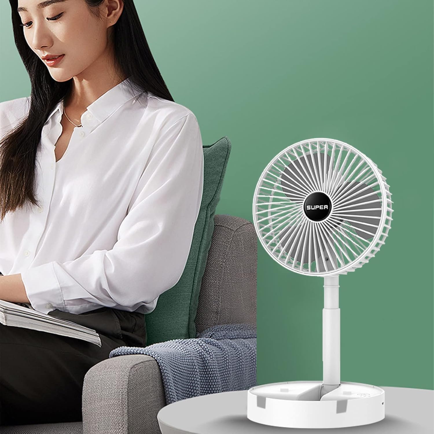 MIANHT Ventilador portátil elástico de 3 velocidades, ventilador de mesa de escritorio, enchufe, rotación del ventilador, fuerte viento, silencioso