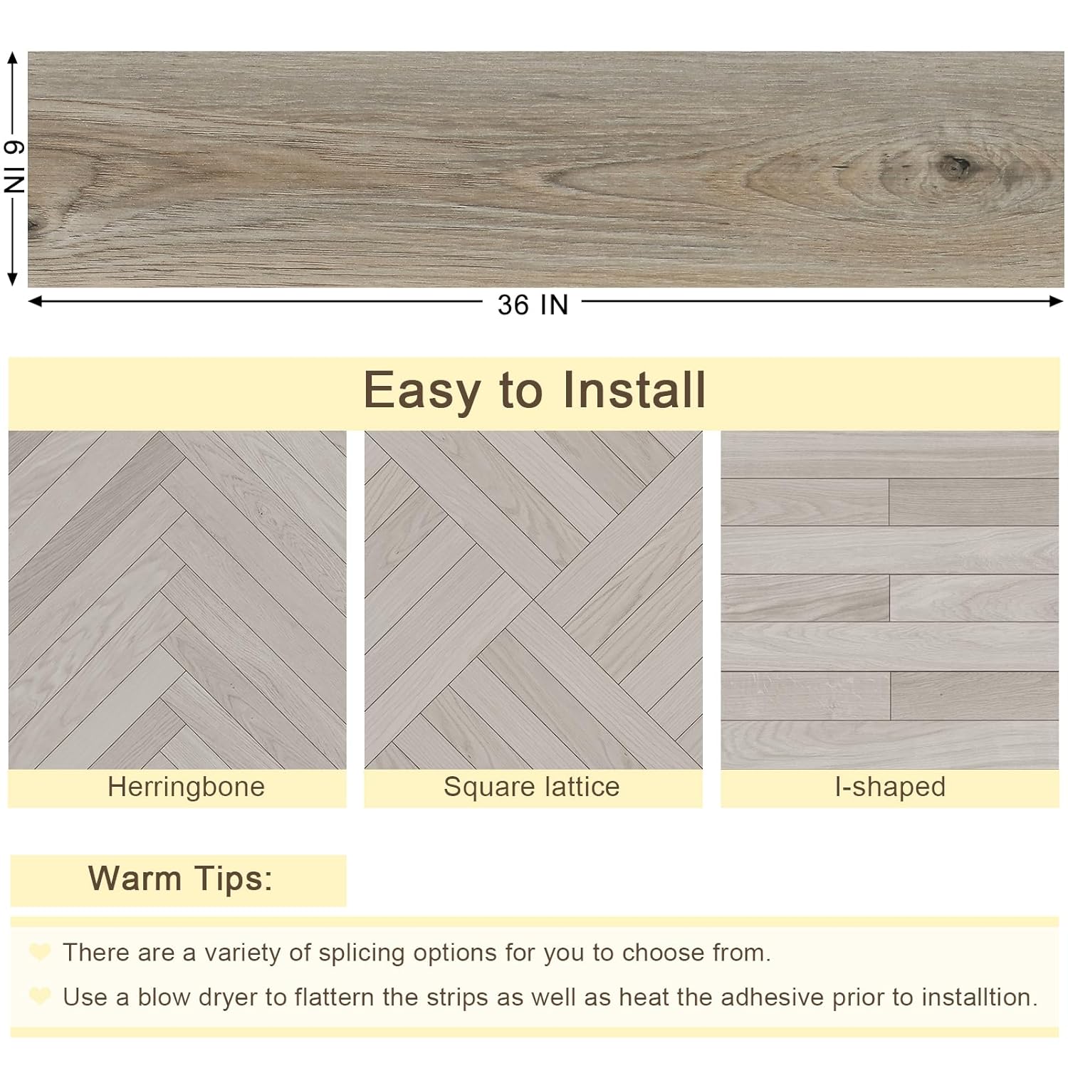 STICKEEP Azulejos de vinilo de 6 x 36 pulgadas, rollo de azulejos de vinilo para despegar y pegar, impermeable, adhesivo para despegar y pegar,