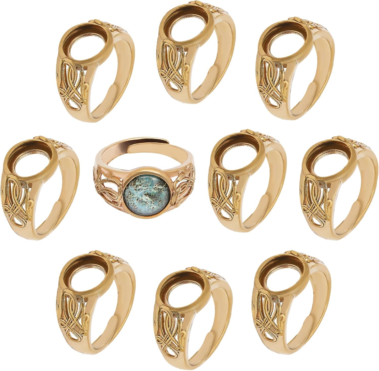CHGCRAFT 10 piezas de anillos en blanco ajustables de latón anillos de dedo redondos planos anillos almohadillas anillos bandejas joyería hallazgos