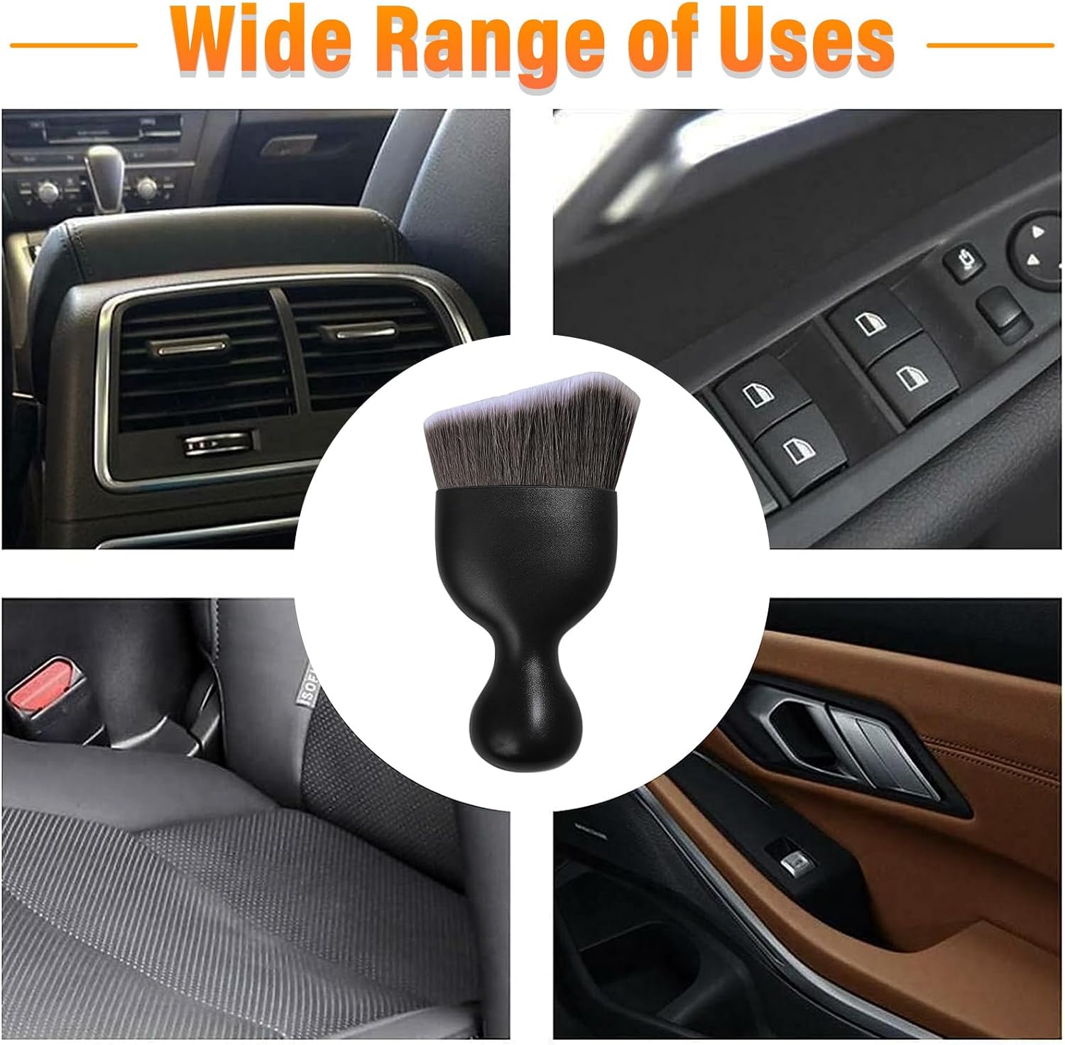 Ziciner Cepillo de polvo para interior del automóvil, limpiadores de detalles de cerdas suaves automáticas, cepillos de limpieza de suciedad de