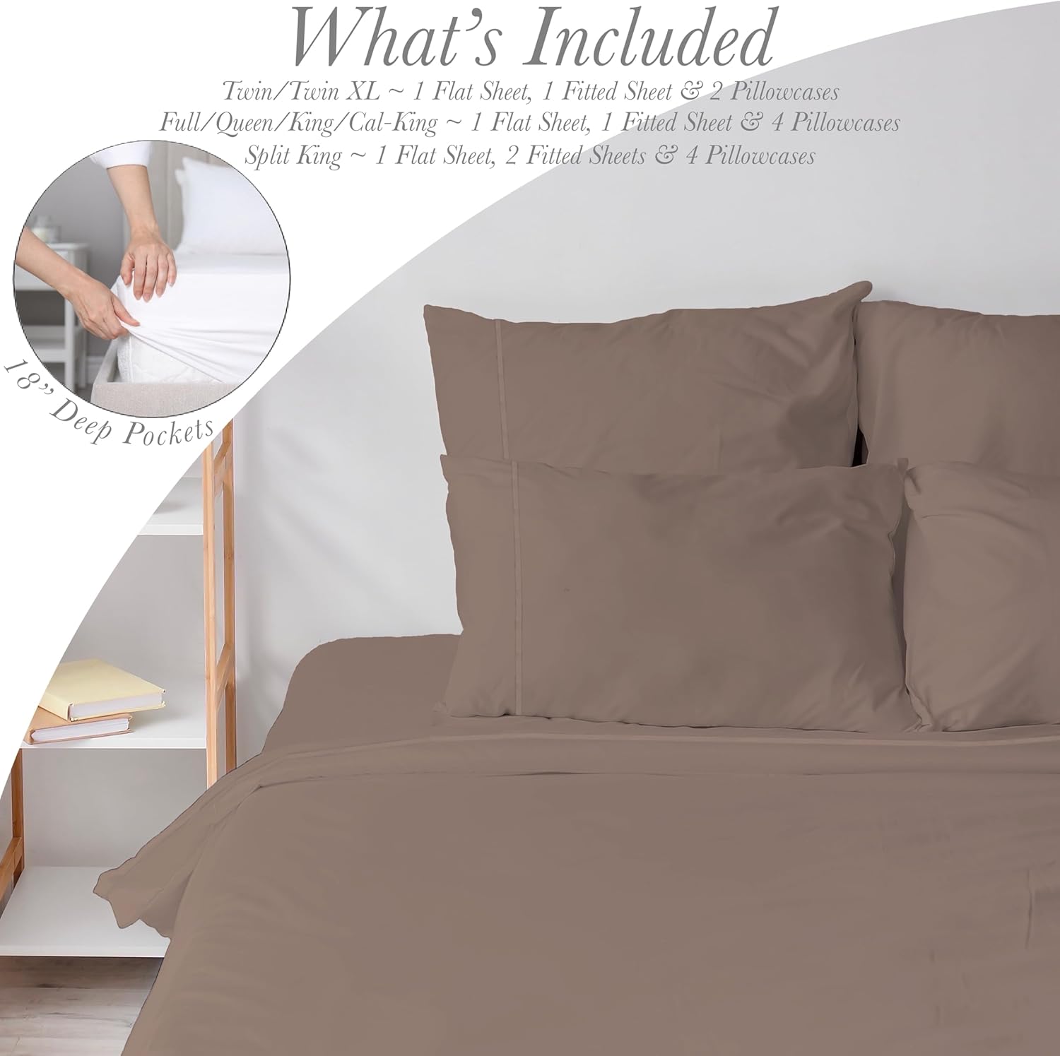 Juego de sábanas de 7 piezas de rayón hecho de bambú, juego de ropa de cama y fundas de almohada con bolsillos profundos, ropa de cama sedosa de