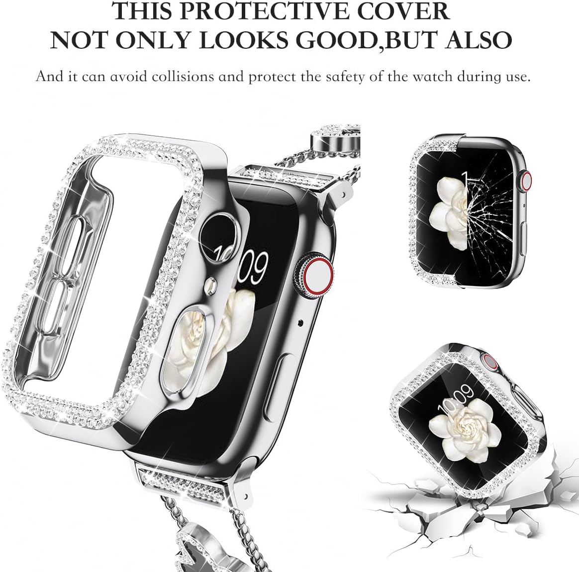 La correa de metal de diamante añade brillo a tu reloj. Compatible con Apple Watch Band y Case Series 987SE654321. El trébol es simple y elegante.