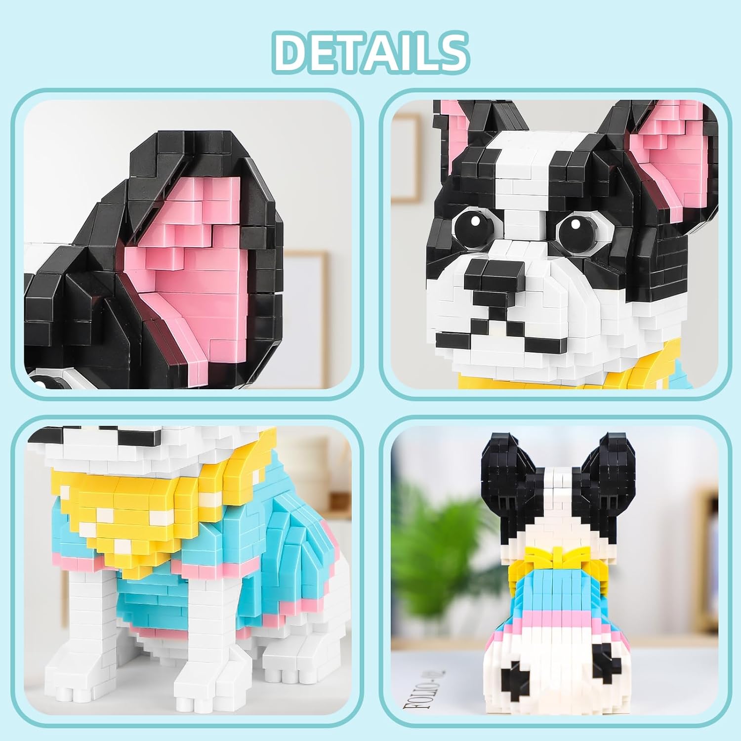 QLT – Kit de microbloques de construcción de animales lindos, juguetes de construcción de microladrillos de bulldog francés para adultos, recuerdos