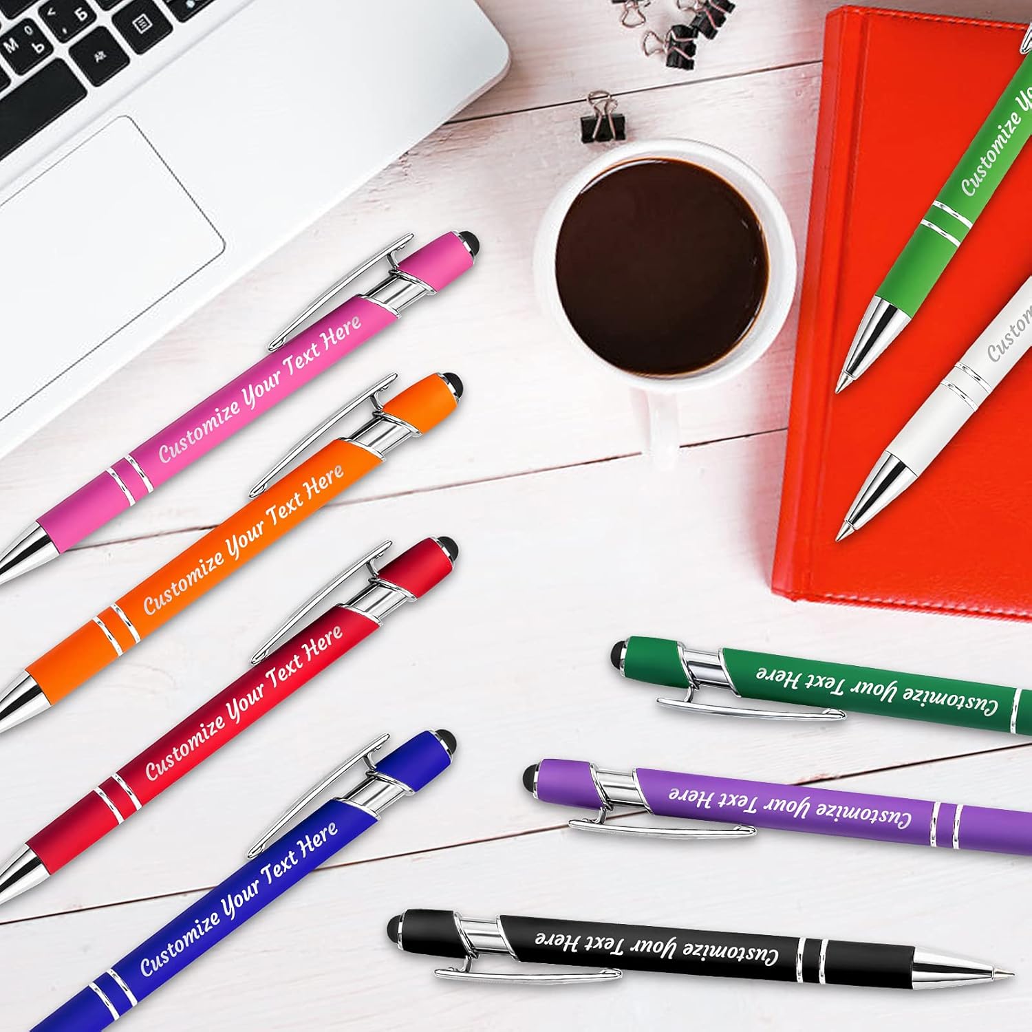 YanNanKe 12 bolígrafos personalizados a granel, bolígrafos de grabado personalizados con nombre o texto de lápiz capacitivo, regalo ideal de