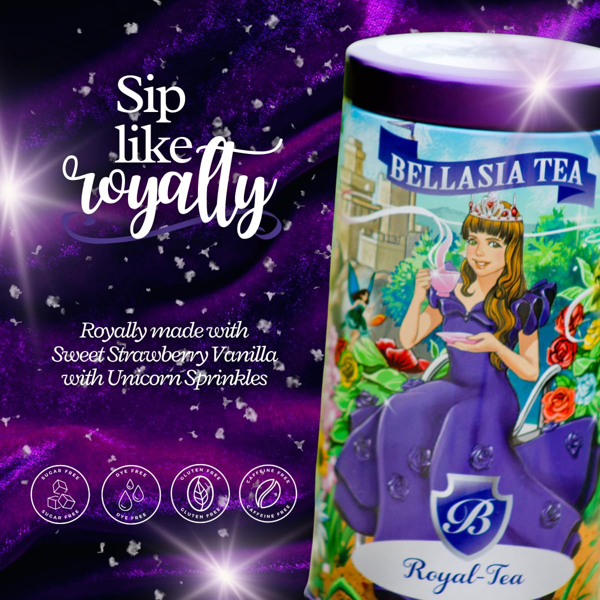 Té Royal-Tea de Bellasia. Té afrutado sin cafeína para niños. Regalo único de Tisane de fruta sin azúcar para niños. Fiesta de té de princesa