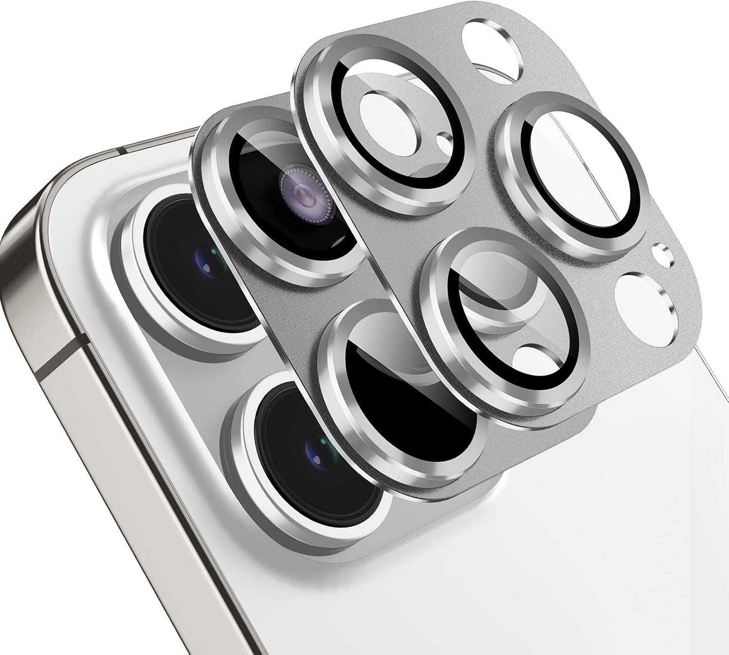 Jeluse Paquete de 2 protectores de lente de cámara para iPhone 15 ProiPhone 15 Pro Max, protección contra caídas cubierta de cámara de vidrio